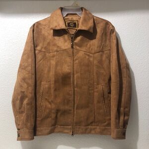 Emporio Italy Jacket Men L Tan Faux Suede Collared Cuffed Zip Lined Business